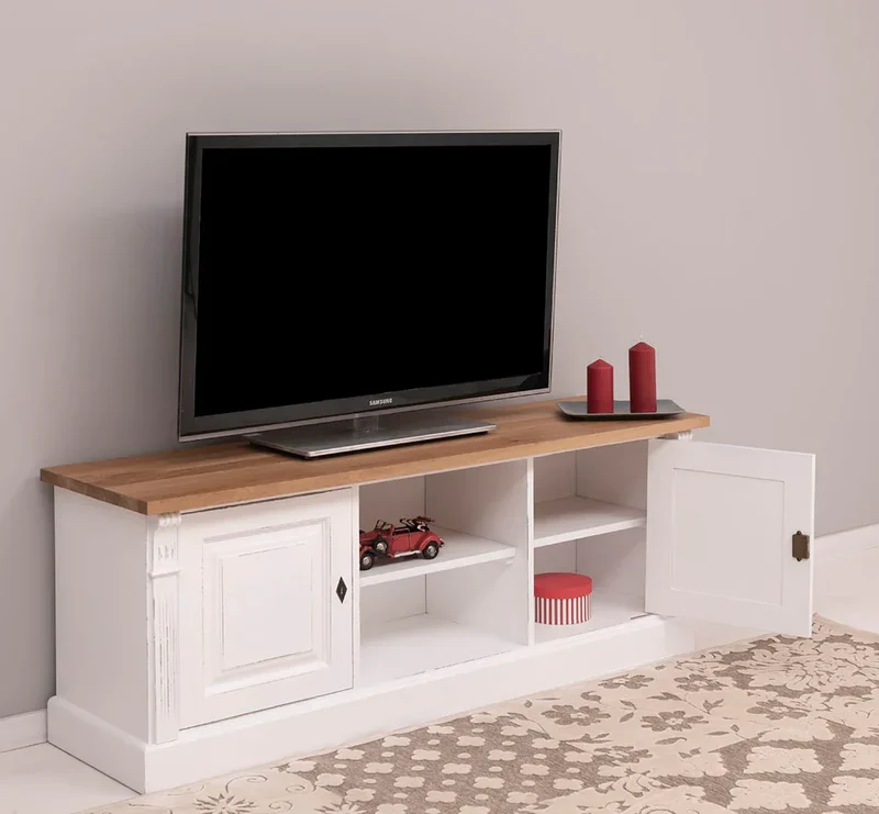 Zweitüriges TV-Board aus Massivholz - Lowboard mit offener Mitte