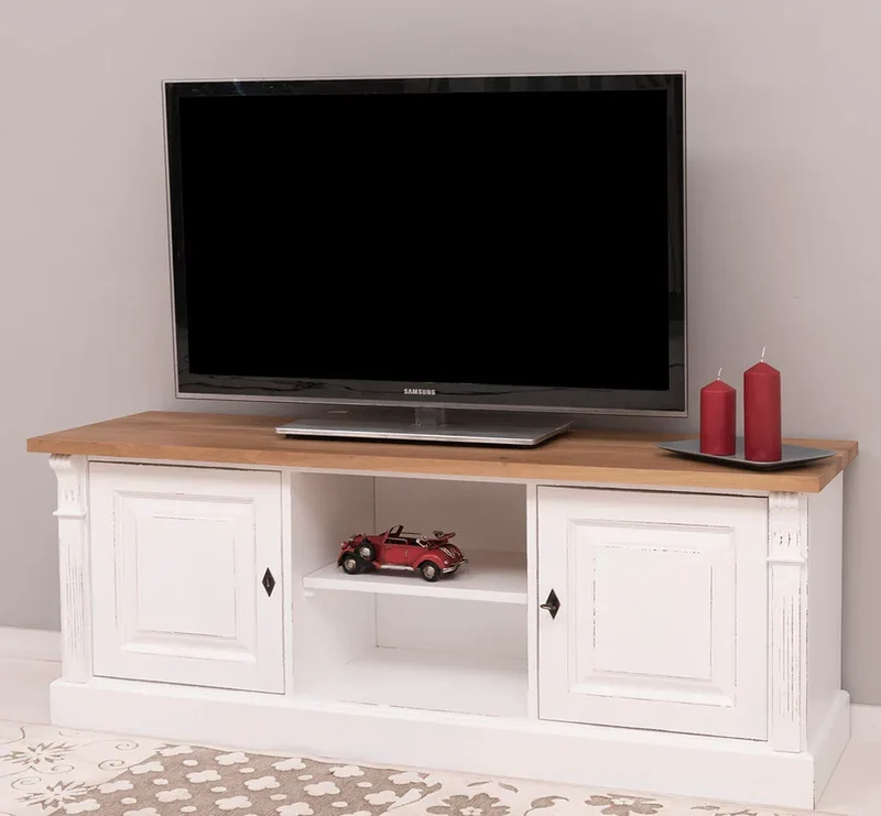 Zweitüriges TV-Board aus Massivholz - Lowboard mit offener Mitte