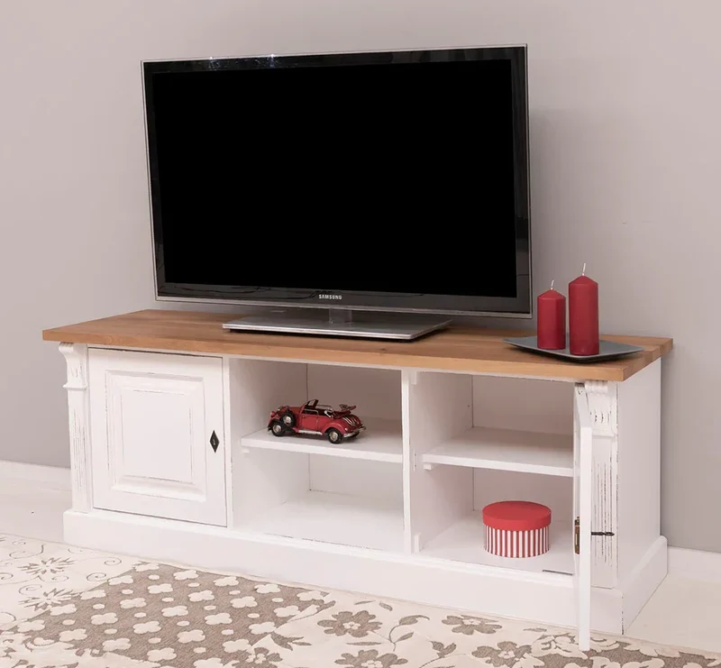 Zweitüriges TV-Board aus Massivholz - Lowboard mit offener Mitte