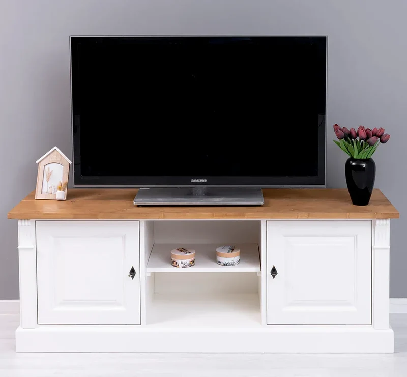 Zweitüriges TV-Board aus Massivholz - Lowboard mit offener Mitte
