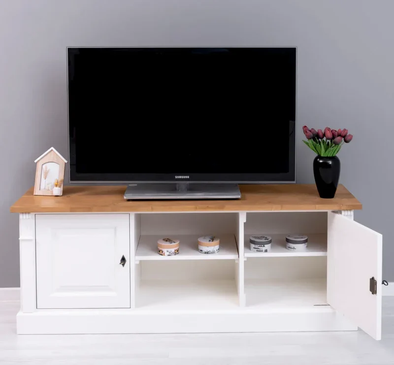 Zweitüriges TV-Board aus Massivholz - Lowboard mit offener Mitte