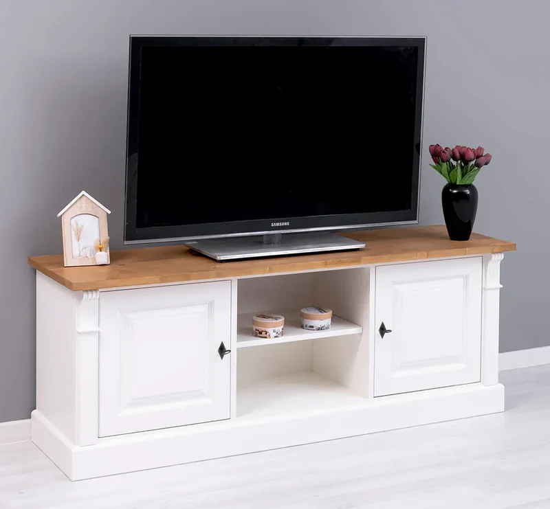 Zweitüriges TV-Board aus Massivholz - Lowboard mit offener Mitte