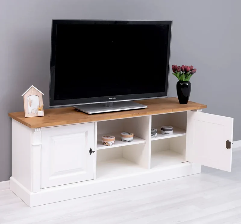Zweitüriges TV-Board aus Massivholz - Lowboard mit offener Mitte