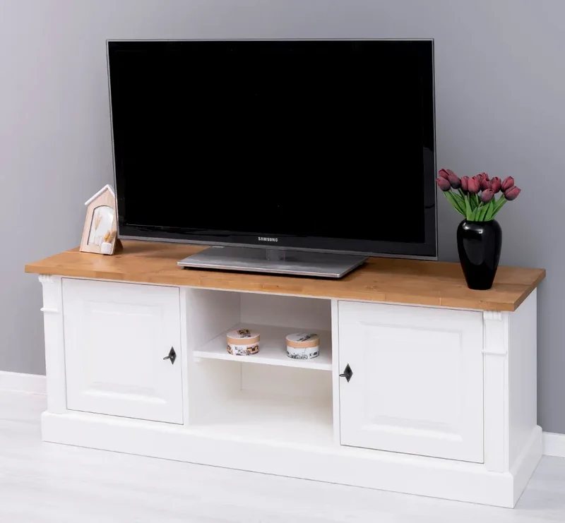 Zweitüriges TV-Board aus Massivholz - Lowboard mit offener Mitte