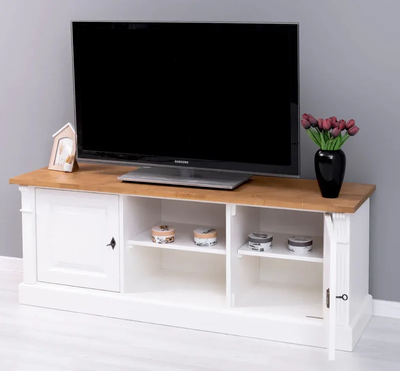 Zweitüriges TV-Board aus Massivholz - Lowboard mit offener Mitte