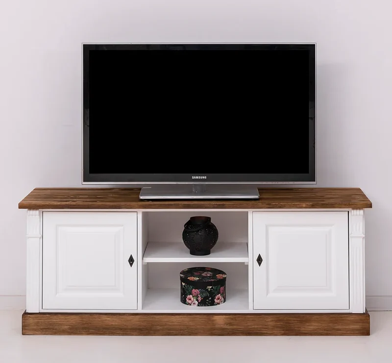 Zweitüriges TV-Board aus Massivholz - Lowboard mit offener Mitte