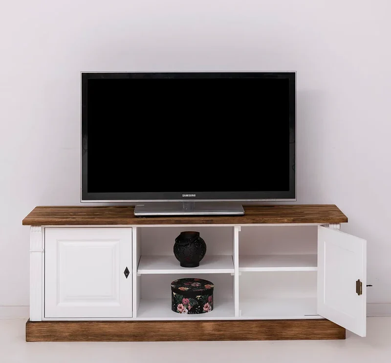 Zweitüriges TV-Board aus Massivholz - Lowboard mit offener Mitte