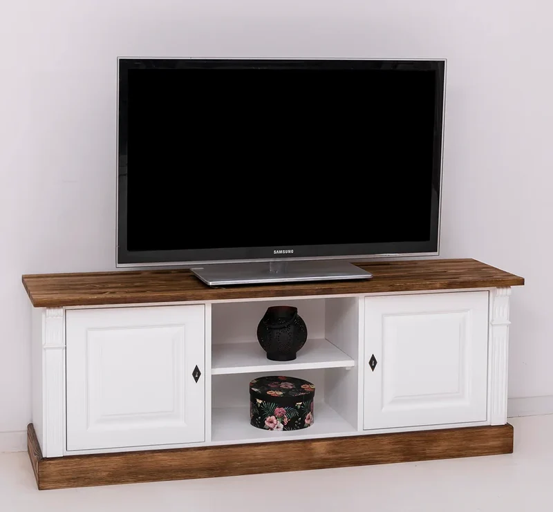 Zweitüriges TV-Board aus Massivholz - Lowboard mit offener Mitte
