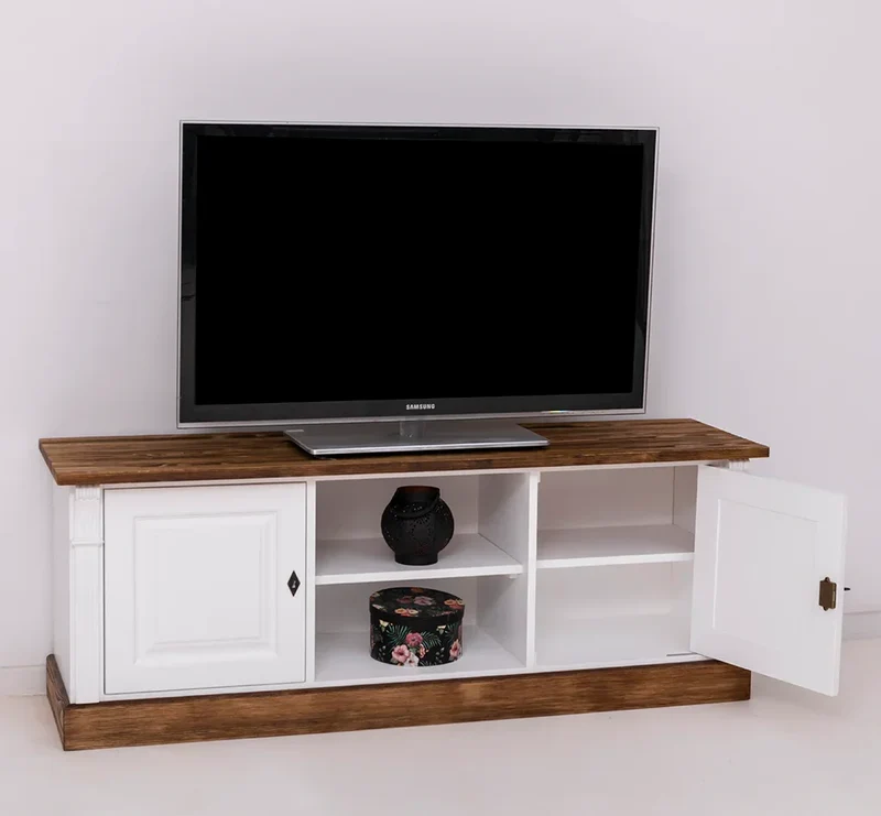 Zweitüriges TV-Board aus Massivholz - Lowboard mit offener Mitte