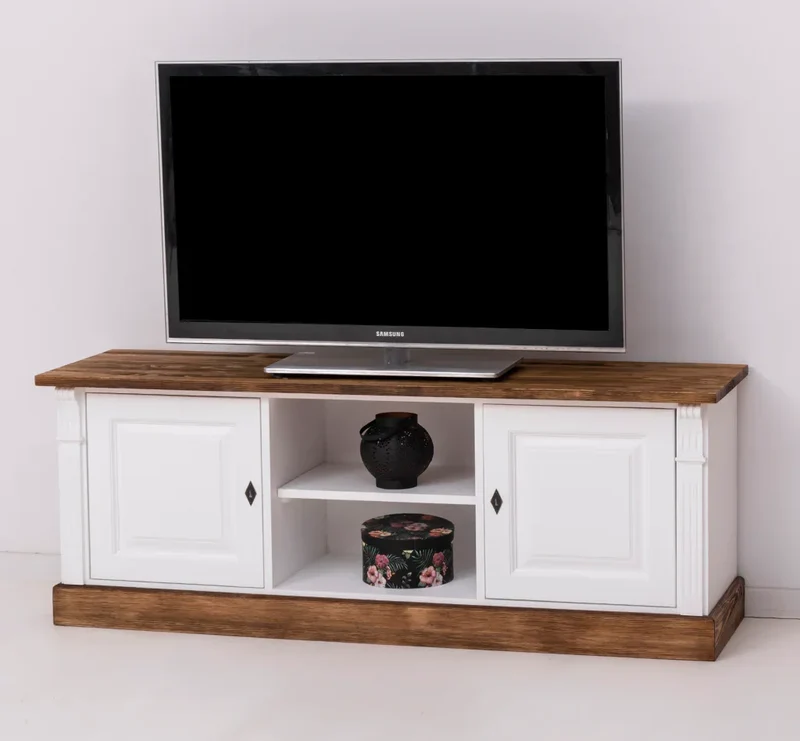 Zweitüriges TV-Board aus Massivholz - Lowboard mit offener Mitte
