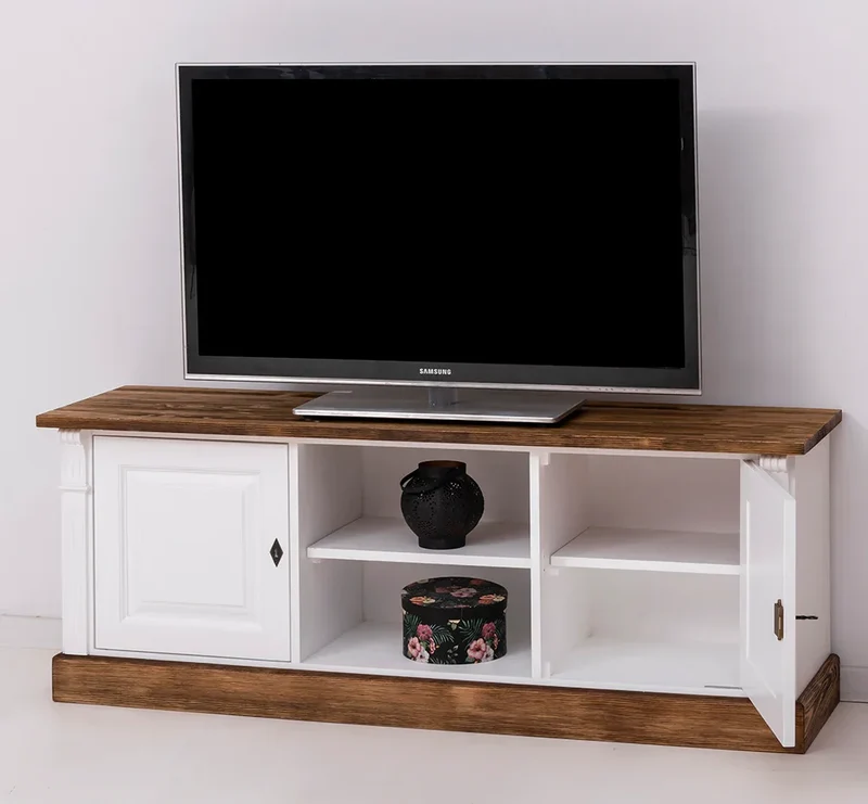 Zweitüriges TV-Board aus Massivholz - Lowboard mit offener Mitte