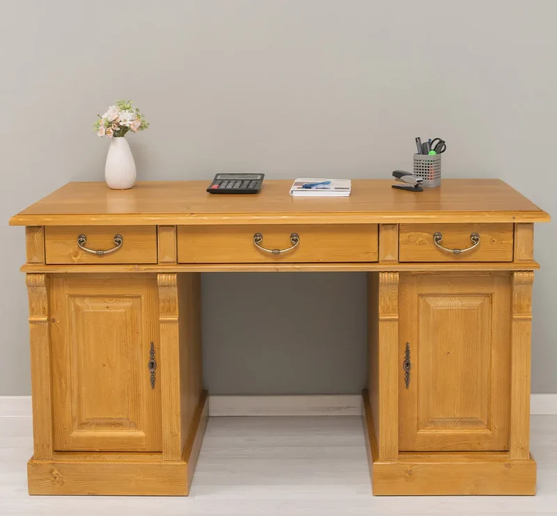 Massiver Bürotisch | Schreibtisch mit Türen und Schubladen