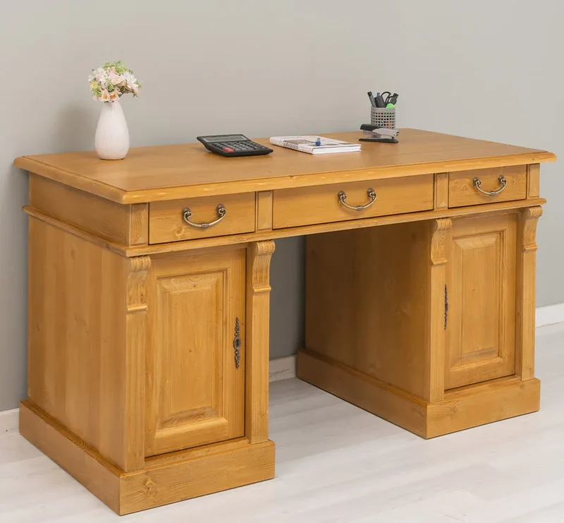 Massiver Bürotisch | Schreibtisch mit Türen und Schubladen