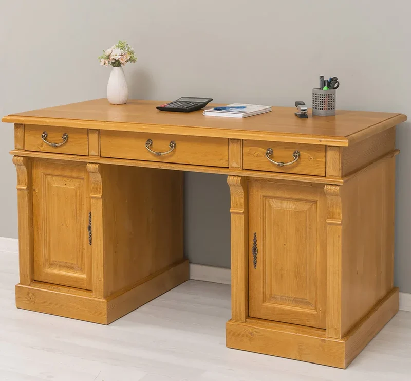 Massiver Bürotisch | Schreibtisch mit Türen und Schubladen