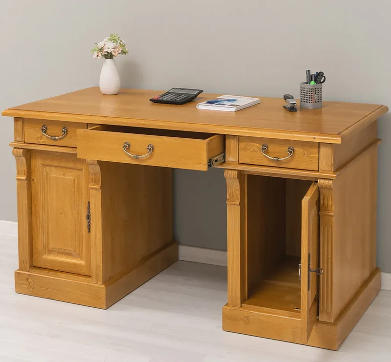 Massiver Bürotisch | Schreibtisch mit Türen und Schubladen