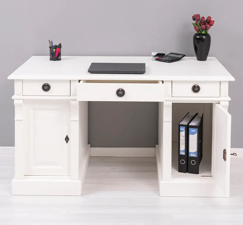 Massiver Bürotisch | Schreibtisch mit Türen und Schubladen