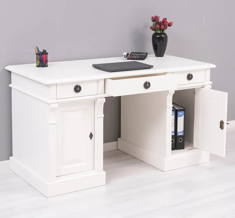 Massiver Bürotisch | Schreibtisch mit Türen und Schubladen