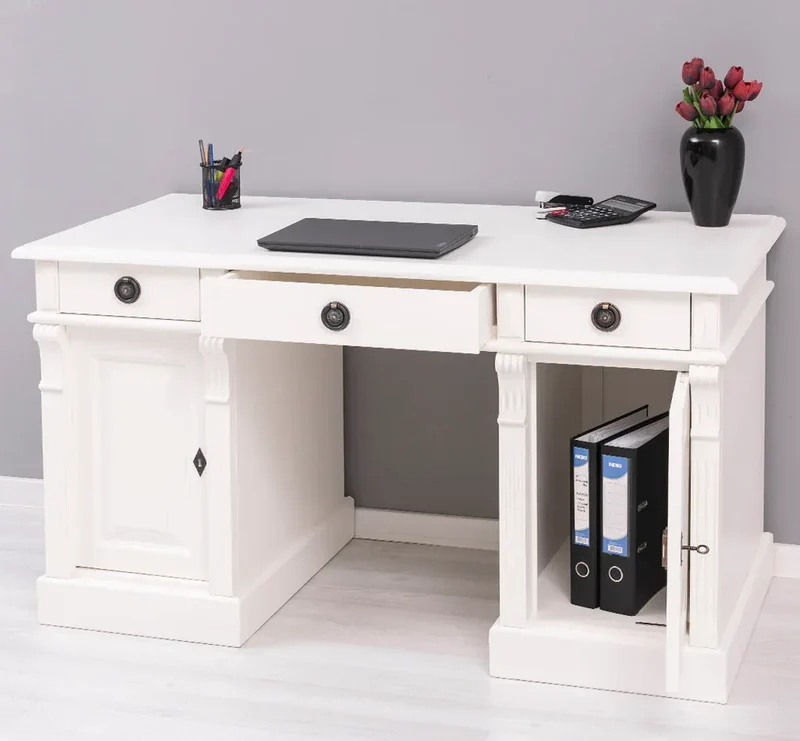 Massiver Bürotisch | Schreibtisch mit Türen und Schubladen