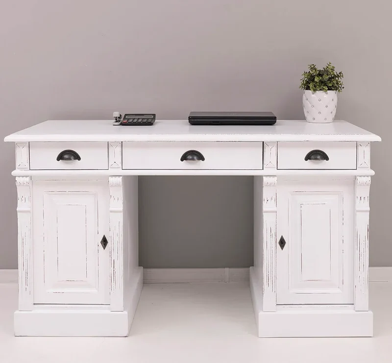 Massiver Bürotisch | Schreibtisch mit Türen und Schubladen