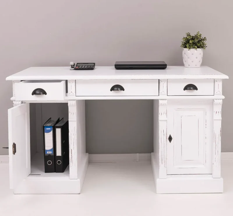 Massiver Bürotisch | Schreibtisch mit Türen und Schubladen