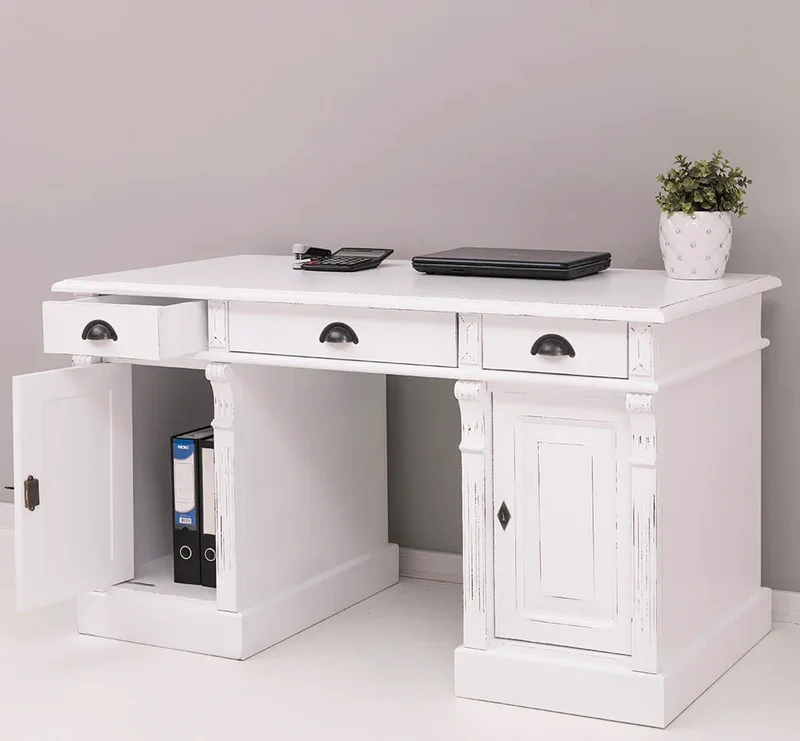 Massiver Bürotisch | Schreibtisch mit Türen und Schubladen
