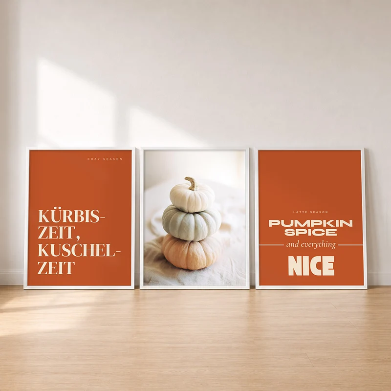 Kürbiszeit Poster Set – Sprüche & Stillleben (3er)
