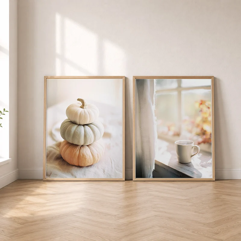 Kürbis & Kaffee Poster Set – Herbstmorgen (2er)