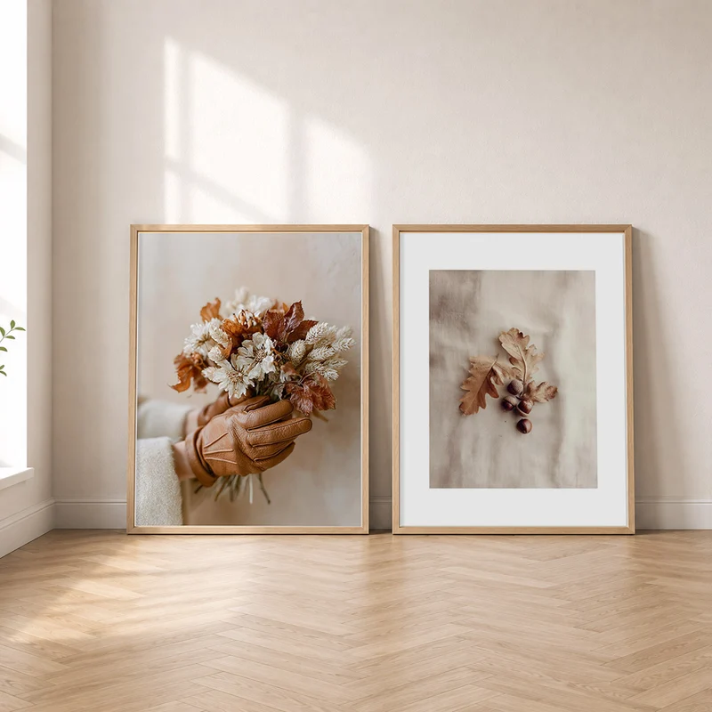 Herbststrauß Poster Set – Trockenblumen & Eicheln (2er)
