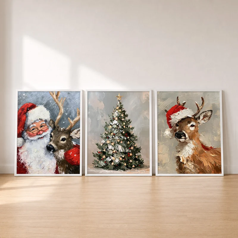 Vintage Weihnachten Poster Set – Nostalgie in Öl (3er)