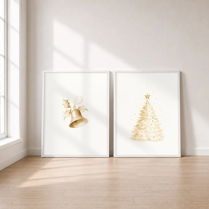 Goldene Weihnacht Poster Set – Glocke & Baum (2er)