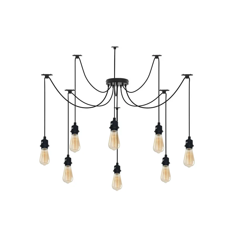 Suspension Araignée 3/5/8 Flammes E27 Câble PVC Noir~3322