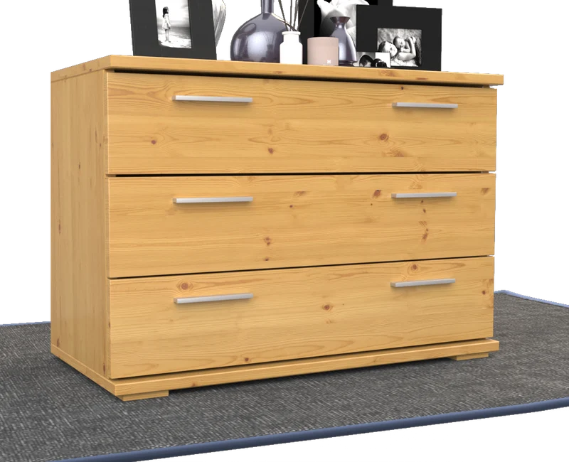 Nobis Kommode Massivholz für Wohnzimmer | Sideboard mit 3 großen Schubladen | 57cm hoch aus 100% Bio Kiefer Massivholz