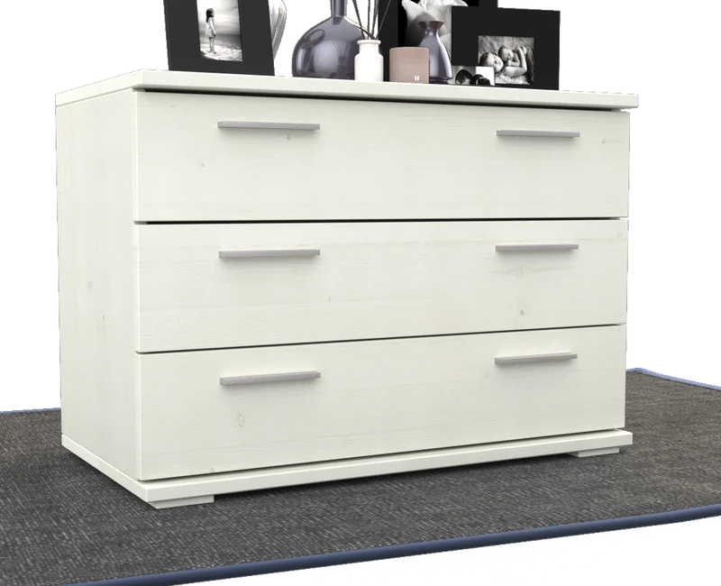 Nobis Kommode Massivholz für Wohnzimmer | Sideboard mit 3 großen Schubladen | 57cm hoch aus 100% Bio Kiefer Massivholz