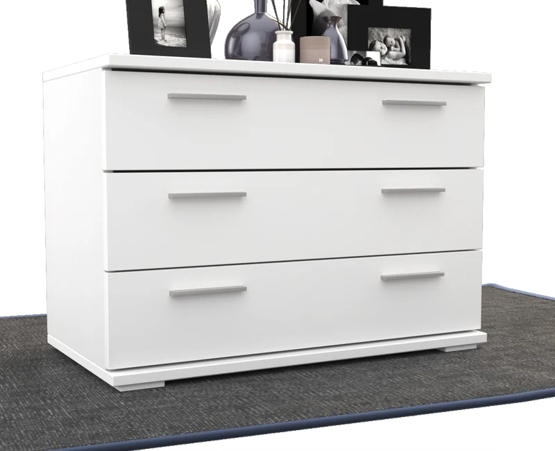 Nobis Kommode Massivholz für Wohnzimmer | Sideboard mit 3 großen Schubladen | 57cm hoch aus 100% Bio Kiefer Massivholz