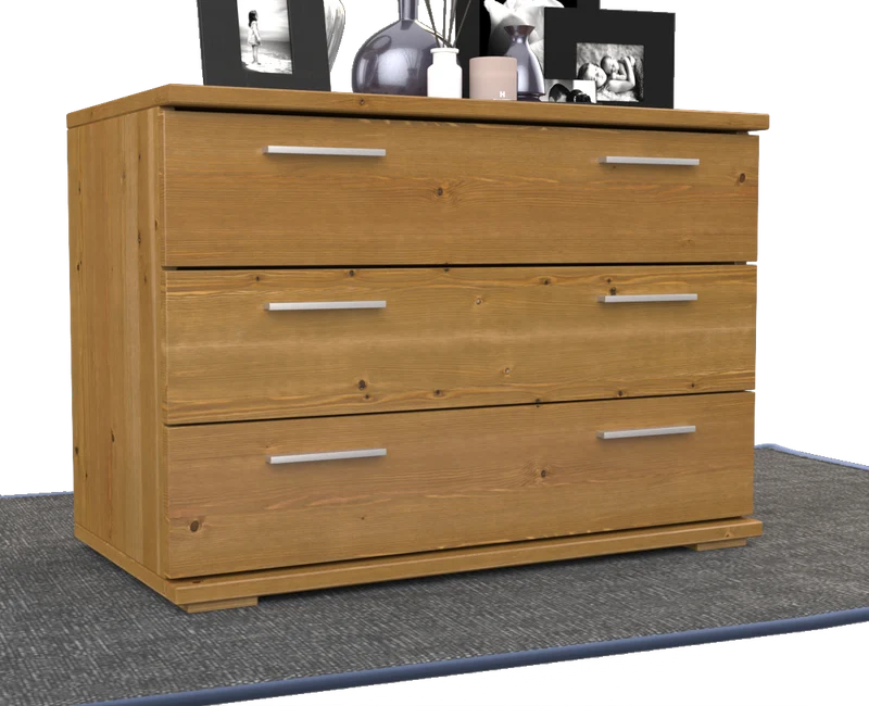 Nobis Kommode Massivholz für Wohnzimmer | Sideboard mit 3 großen Schubladen | 57cm hoch aus 100% Bio Kiefer Massivholz