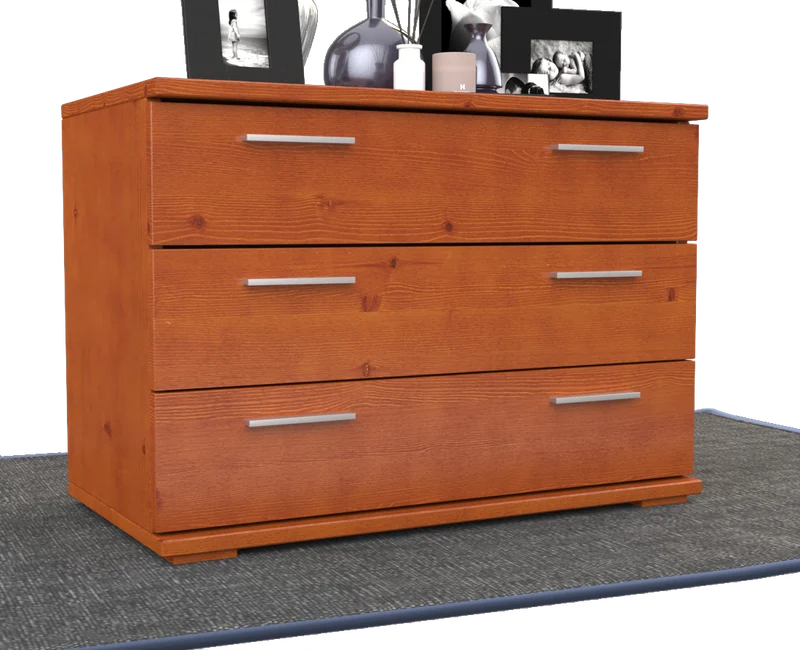 Nobis Kommode Massivholz für Wohnzimmer | Sideboard mit 3 großen Schubladen | 57cm hoch aus 100% Bio Kiefer Massivholz