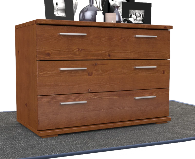Nobis Kommode Massivholz für Wohnzimmer | Sideboard mit 3 großen Schubladen | 57cm hoch aus 100% Bio Kiefer Massivholz