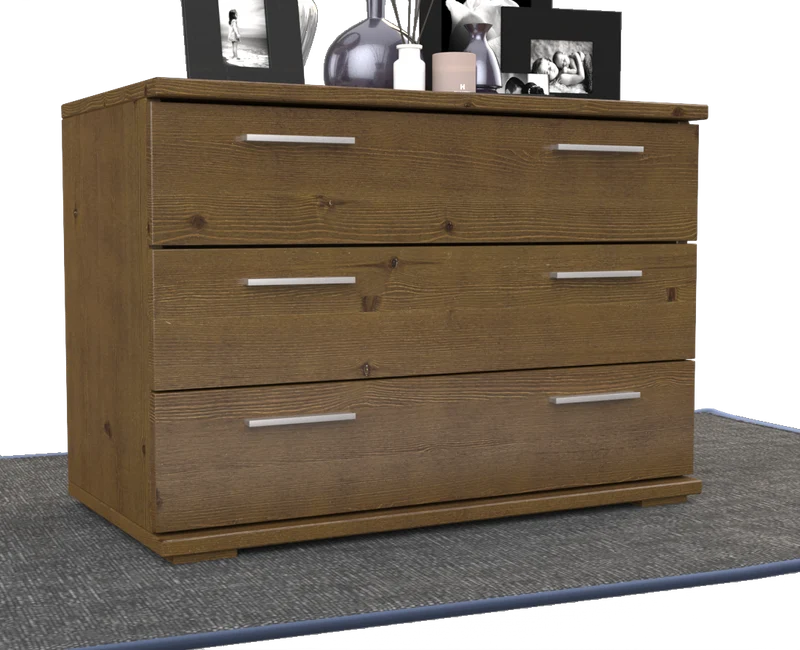 Nobis Kommode Massivholz für Wohnzimmer | Sideboard mit 3 großen Schubladen | 57cm hoch aus 100% Bio Kiefer Massivholz
