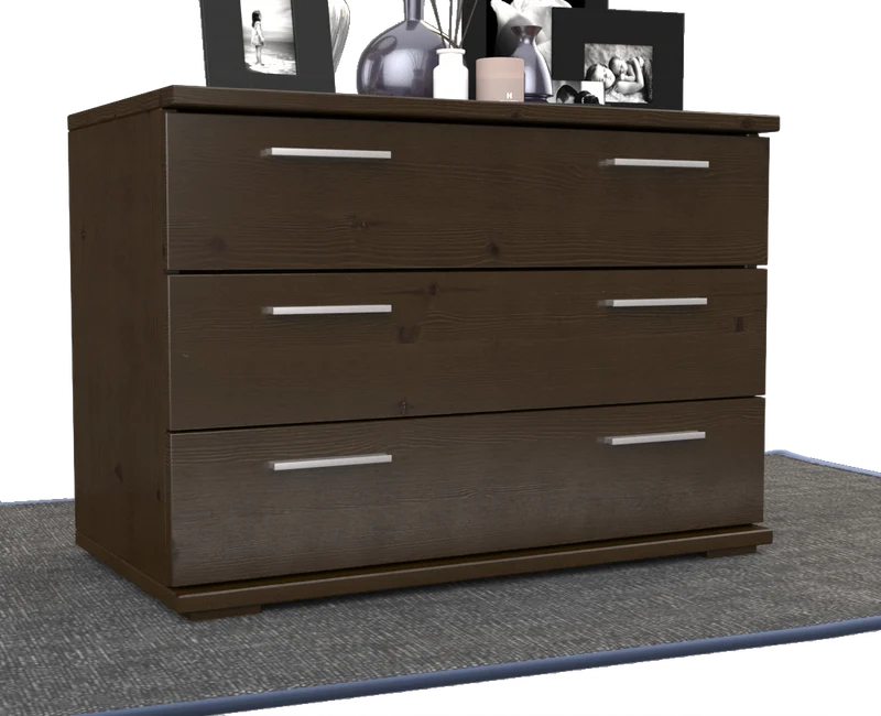 Nobis Kommode Massivholz für Wohnzimmer | Sideboard mit 3 großen Schubladen | 57cm hoch aus 100% Bio Kiefer Massivholz