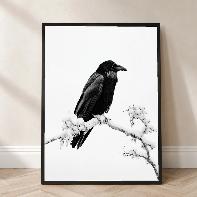Rabe im Winterschnee Poster