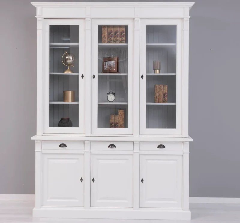 Landhaus Schrankwand aus Massivholz mit Glastüren und variabler Aufteilung - Vitrine