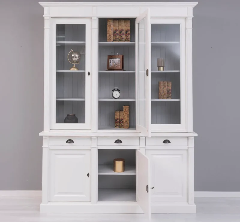 Landhaus Schrankwand aus Massivholz mit Glastüren und variabler Aufteilung - Vitrine