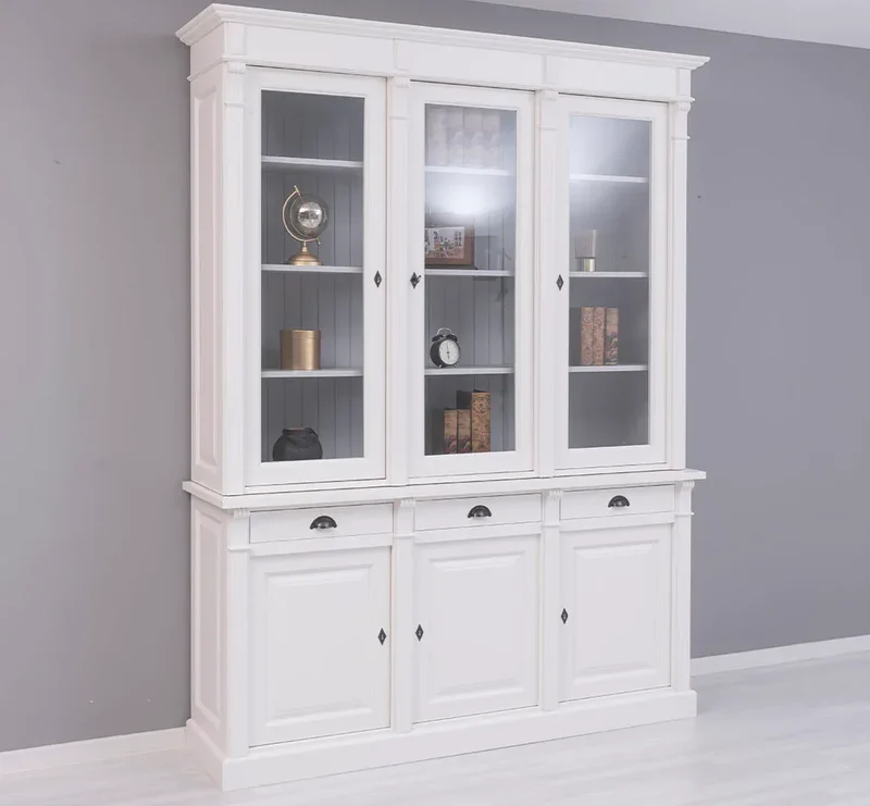 Landhaus Schrankwand aus Massivholz mit Glastüren und variabler Aufteilung - Vitrine