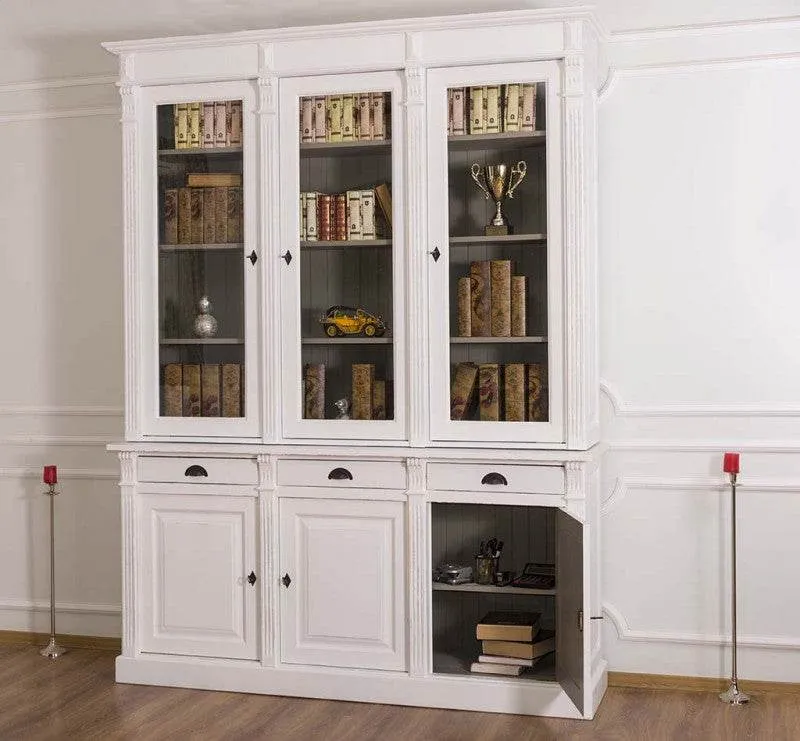 Landhaus Schrankwand aus Massivholz mit Glastüren und variabler Aufteilung - Vitrine