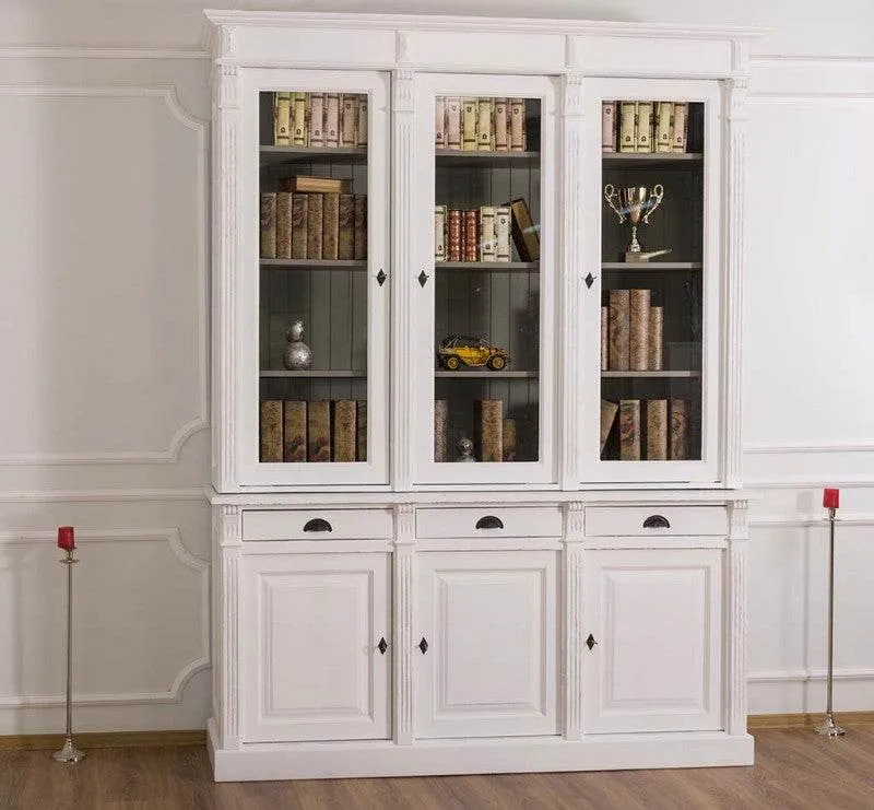 Landhaus Schrankwand aus Massivholz mit Glastüren und variabler Aufteilung - Vitrine