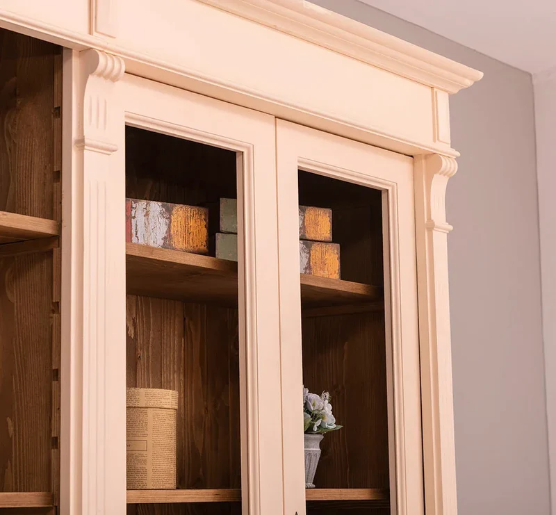 Landhaus Wohnwand aus Massivholz | Vitrinen & Bibliotheksschrank | Bücherschrank mit 8 Türen