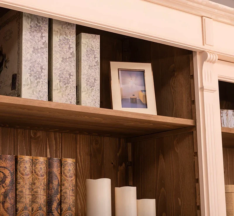 Landhaus Wohnwand aus Massivholz | Vitrinen & Bibliotheksschrank | Bücherschrank mit 8 Türen