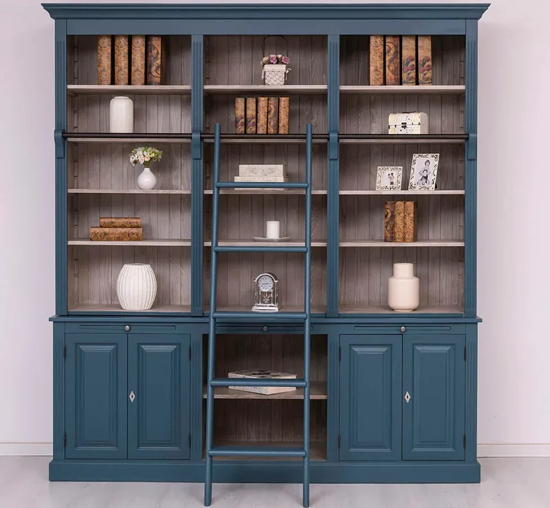 Massiver Bücherschrank | 2-teilige Bibliothek - verstellbare Regale