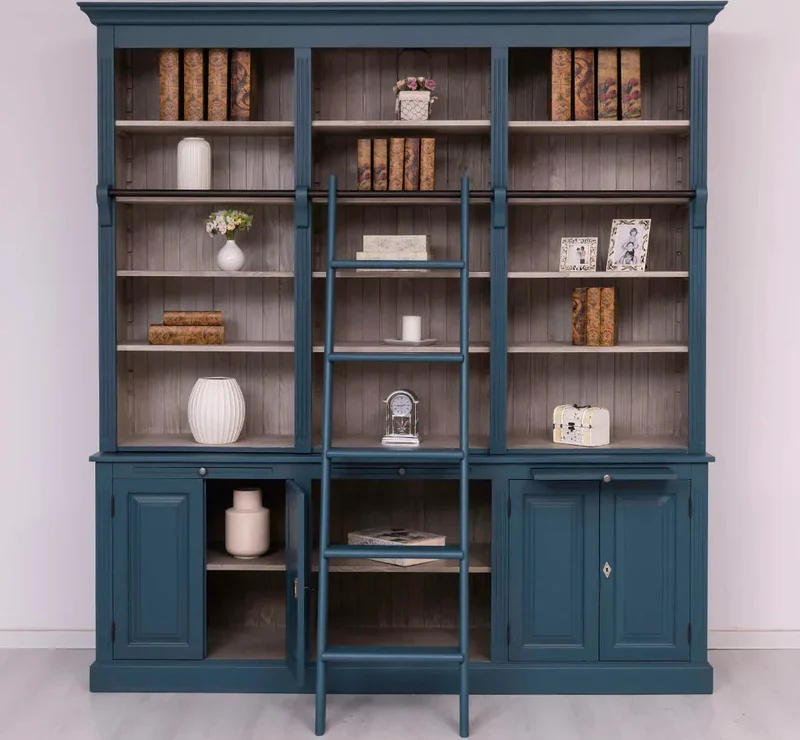 Massiver Bücherschrank | 2-teilige Bibliothek - verstellbare Regale