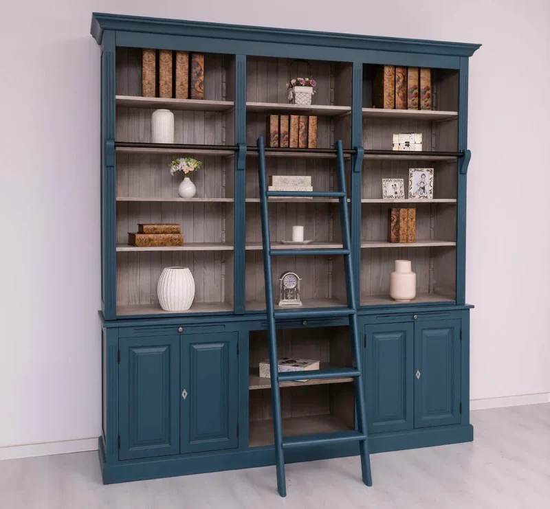 Massiver Bücherschrank | 2-teilige Bibliothek - verstellbare Regale